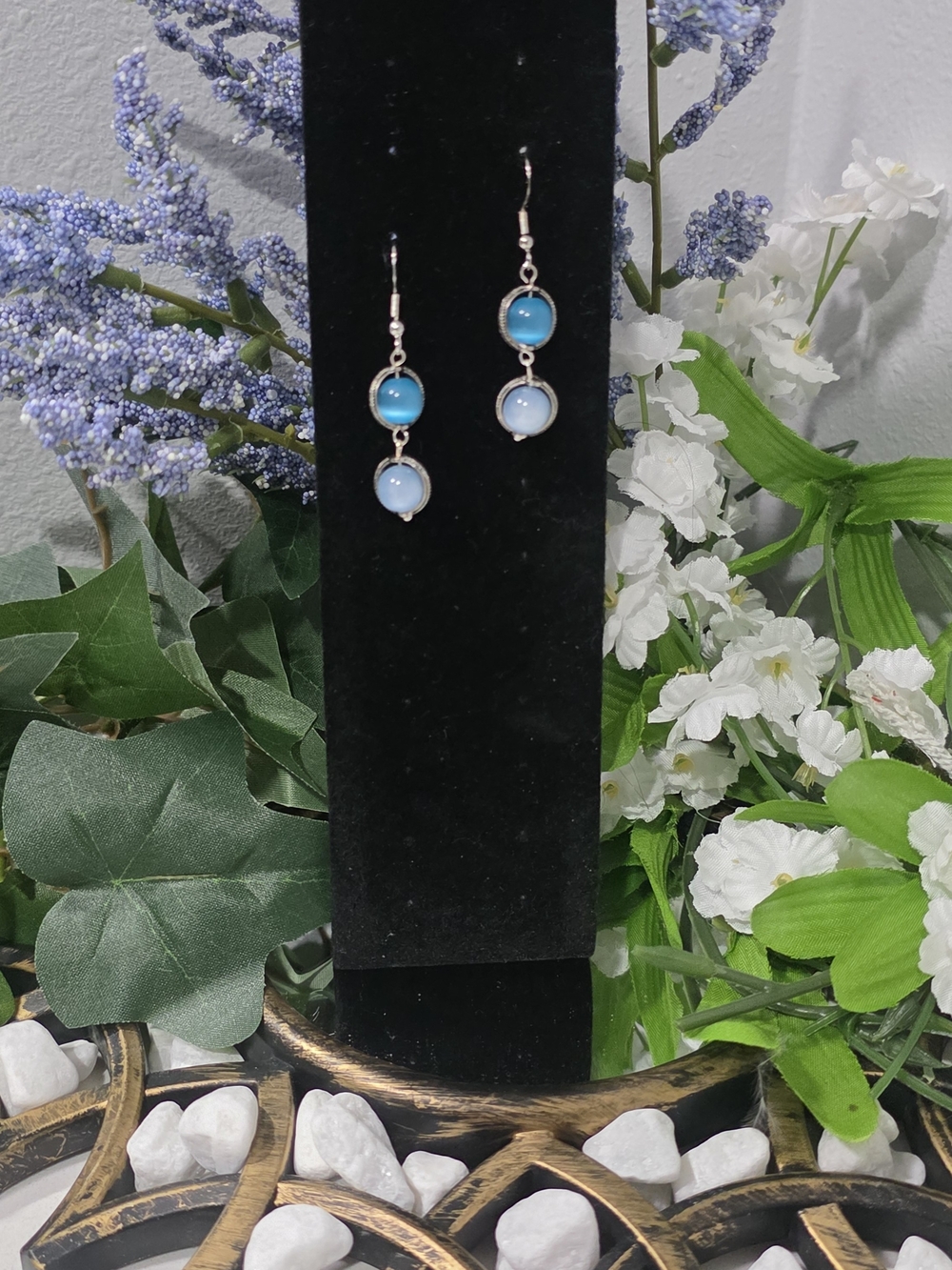 Hand Crafted Blue Double Drop Earrings